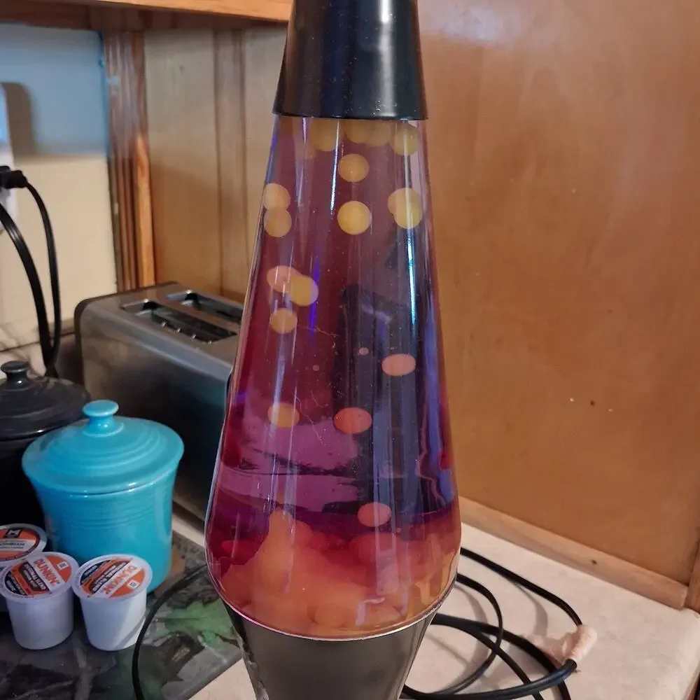 Vintage Lava Lite Lamp Black Base Yellow Wax Purple Glow Retro Motion Light 14